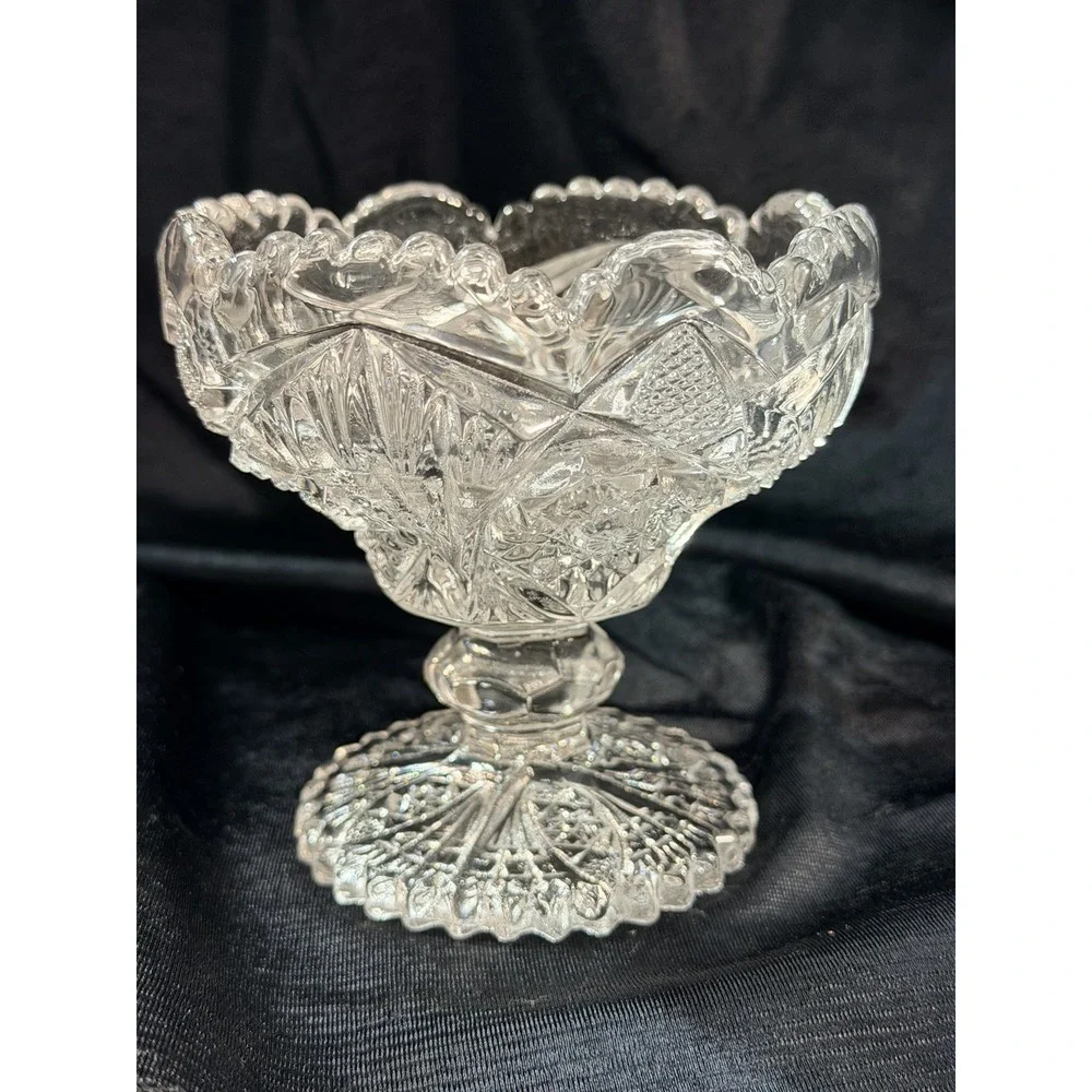 VTG Imperial Glass Clear Pressed Pattern Fan‎ / Star Compote Sawtooth (2609)